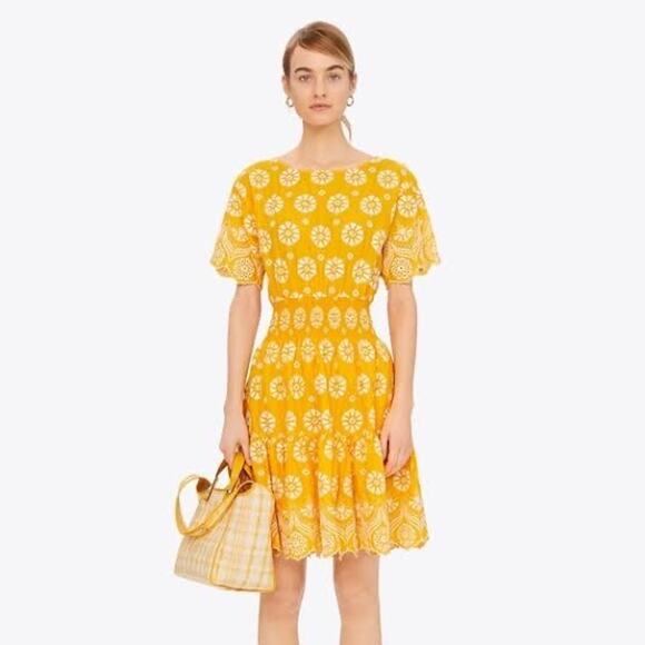 Tory Burch Dresses & Skirts - Tory Burch Embroidered Eyelet Yellow Dress Size 2